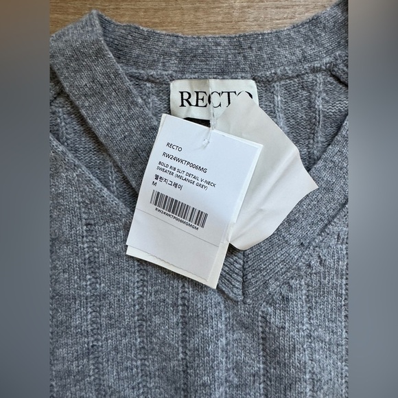 🍂NWT RECTO Bold Rib Slit Detail V Neck Sweater - Picture 6 of 11